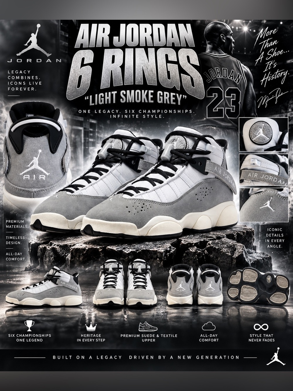 Like New!🔥Air Jordan 6 Rings "Light Smoke Grey" sneakers!🔥